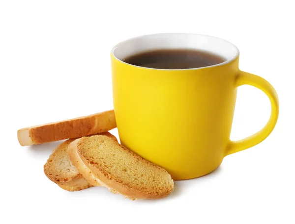 Hard Chuck Crackers Cup Tea White Background — Stock Photo, Image