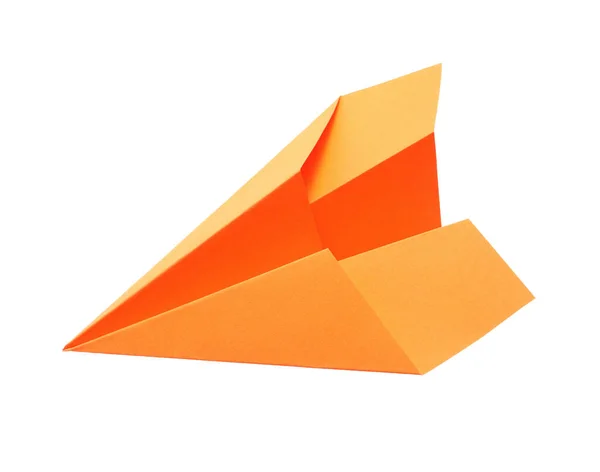 Handmade Orange Paper Plane Isolated White — Stock Photo, Image