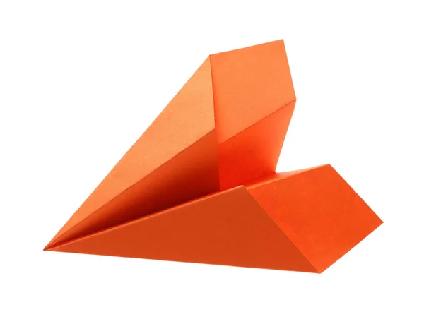Handgemaakt Oranje Papier Vliegtuig Geïsoleerd Wit — Stockfoto