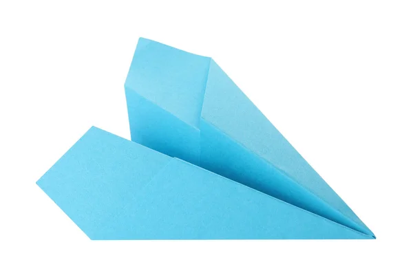 手工制作的浅蓝色纸飞机 白色隔离 — 图库照片