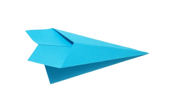 手工制作的浅蓝色纸飞机 白色隔离 — 图库照片