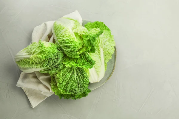 Fresh Ripe Chinese Cabbages Light Grey Table Top View Space — Stock Photo, Image