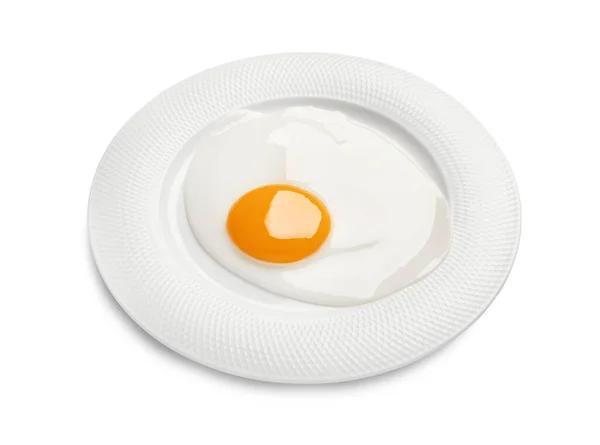 Πιάτο Νόστιμο Τηγανιτό Αυγό Απομονωμένο Λευκό — Φωτογραφία Αρχείου