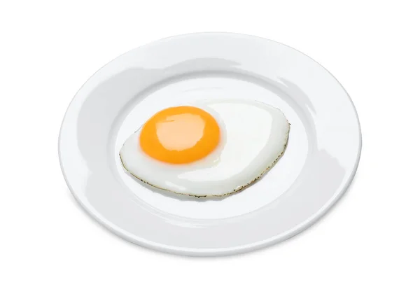 Placa Con Delicioso Huevo Frito Aislado Blanco —  Fotos de Stock