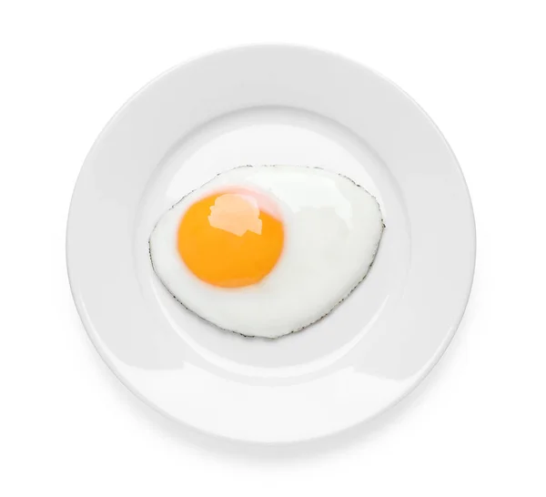 Тарелка Вкусным Жареным Яйцом Изолирована Белом Вид Сверху — стоковое фото