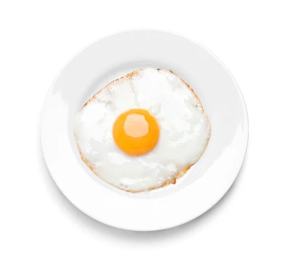 Plate Delicious Fried Egg Isolated White Top View — Stock Photo, Image