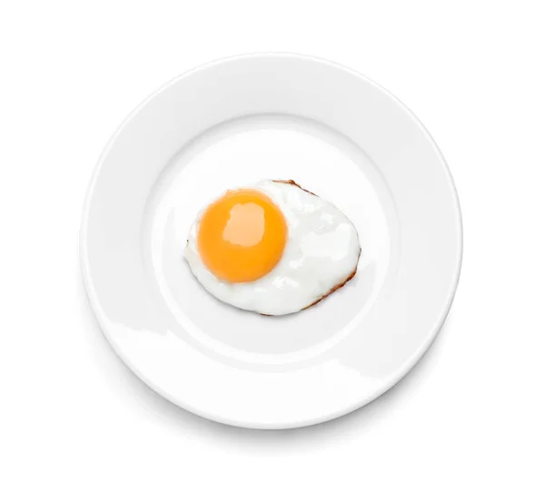 Placa Con Delicioso Huevo Frito Aislado Blanco Vista Superior —  Fotos de Stock