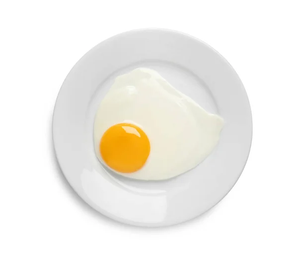 Тарелка Вкусным Жареным Яйцом Изолирована Белом Вид Сверху — стоковое фото