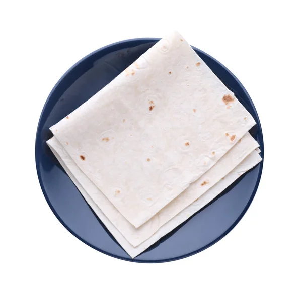 Plate Delicious Armenian Lavash White Background Top View — Stock Photo, Image