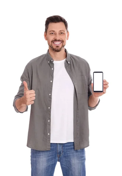 Happy Man Phone White Background — 图库照片