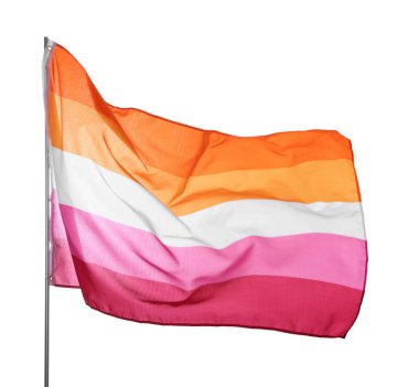 Bright lesbian flag fluttering on white background