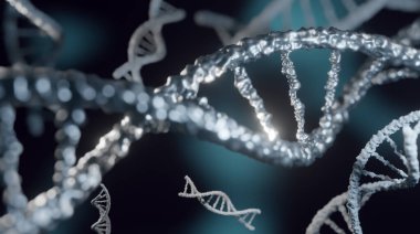 Karanlık arka planda DNA yapıları. Görüntü