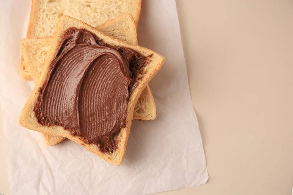Hafif Arka Planda Çikolatalı Tost Üst Manzara Metin Için Boşluk — Stok fotoğraf