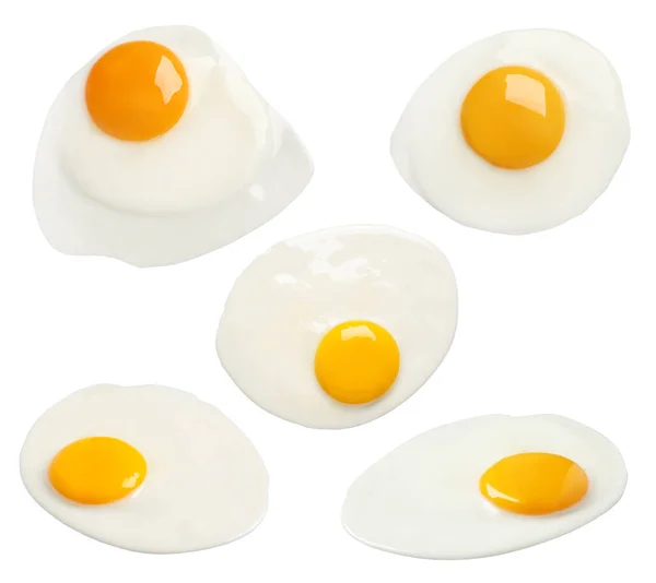 Conjunto Com Ovos Fritos Saborosos Fundo Branco — Fotografia de Stock