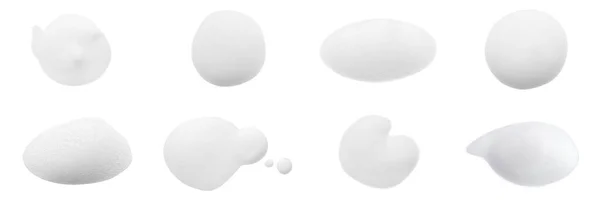 Set Drops Fluffy Soap Foam White Background Banner Design — Stock Photo, Image