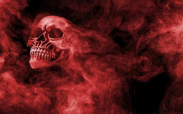 Страшный Череп Выходящий Дыма Темноте — стоковое фото