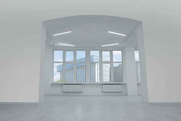 Новая Пустая Комната Чистыми Окнами Белыми Стенами — стоковое фото