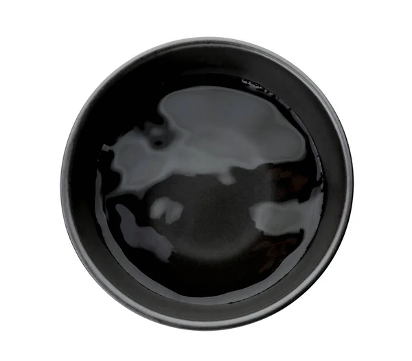 Černá Keramická Miska Vody Izolované Bílém Horní Pohled — Stock fotografie