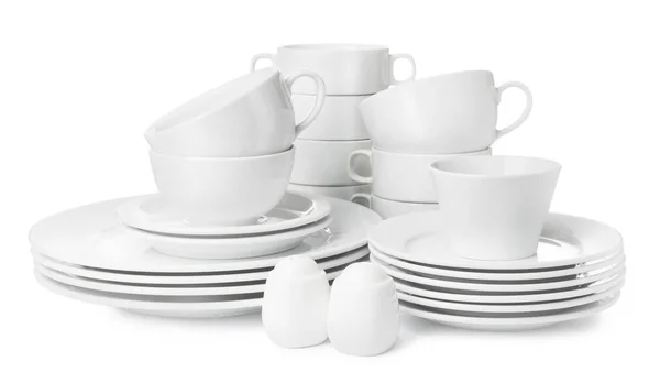 Σετ Καθαρών Πιάτων Που Απομονώνονται Λευκό — Φωτογραφία Αρχείου