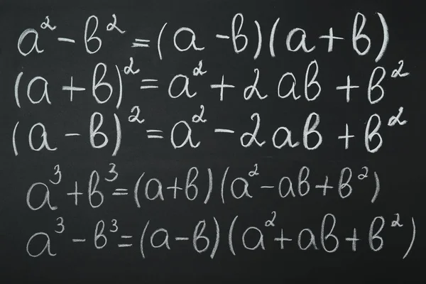 Muchas Fórmulas Matemáticas Diferentes Escritas Pizarra Primer Plano — Foto de Stock