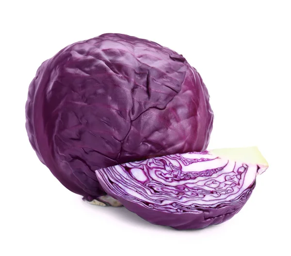 Whole Cut Red Cabbages White Background — 스톡 사진