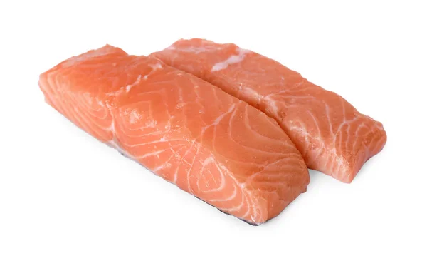 Pieces Fresh Raw Salmon White Background — Stock Photo, Image