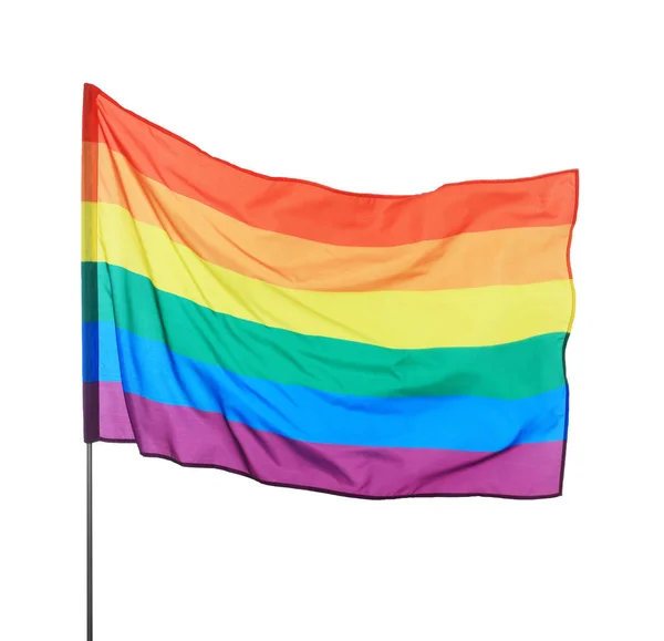 Яркий Радужный Лгбт Флаг Развевается Белом Фоне Концепция Лесбиянок — стоковое фото
