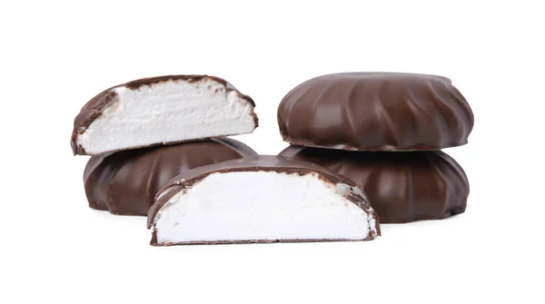 Delicious Chocolate Covered Marshmallows Isolated White — Stock Photo, Image