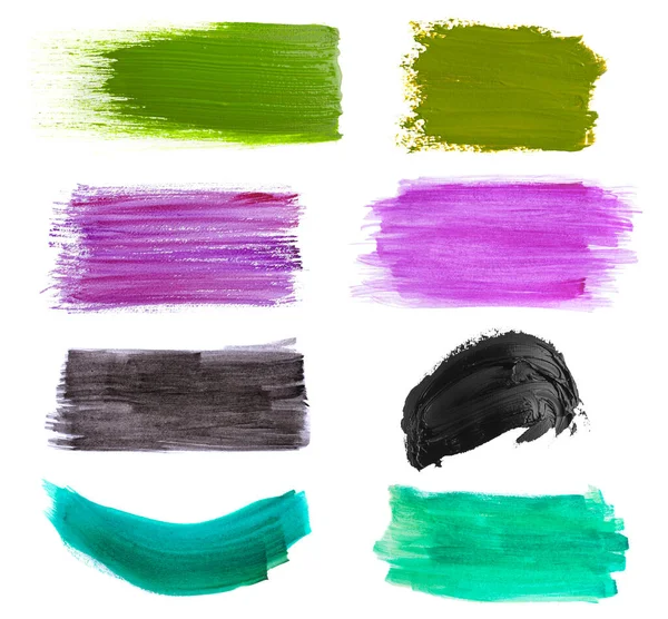 Different Paint Strokes Drawn Brush White Background Top View — Stock Photo, Image