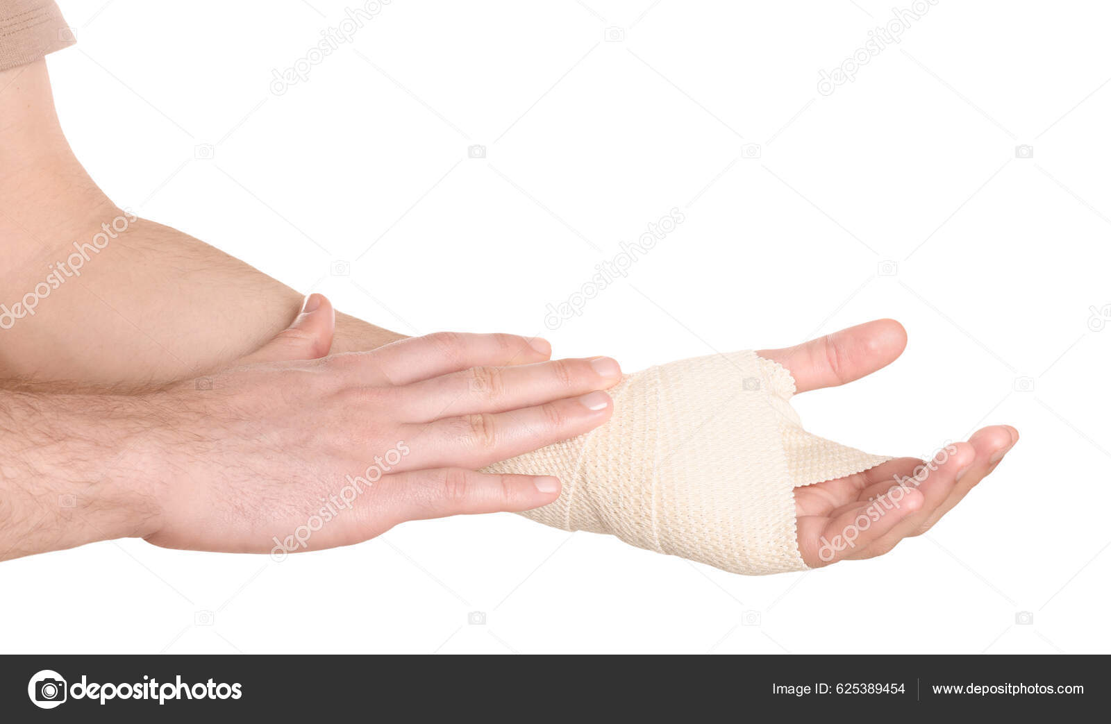 Homme Avec Bandage Médical Enveloppé Main Sur Fond Blanc Gros image libre  de droit par NewAfrica © #625389454