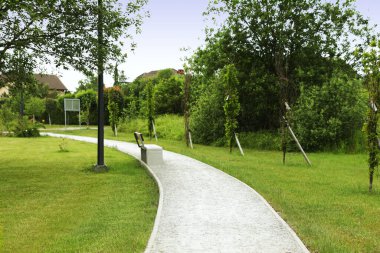 Yollu ve banklı güzel yeşil park