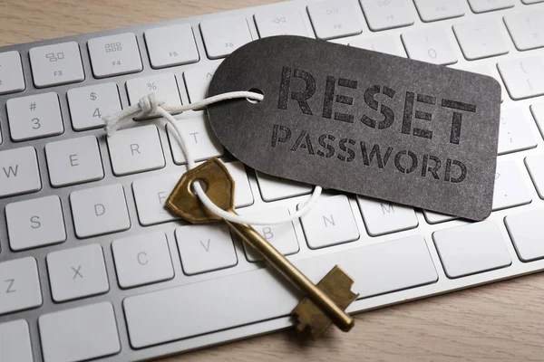 Chave Com Tag Reset Password Teclado Close — Fotografia de Stock