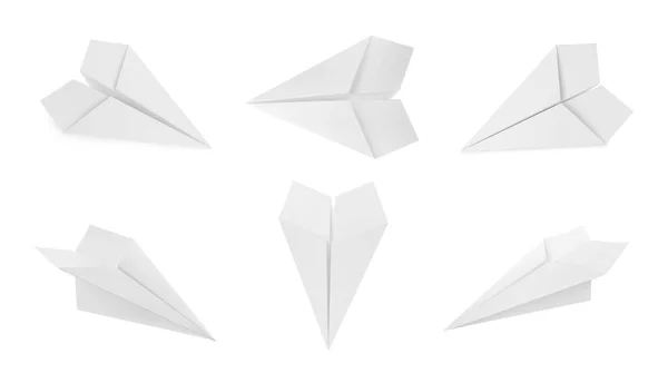 Σετ Χειροποίητα Χάρτινα Αεροπλάνα Λευκό Φόντο Σχεδιασμός Banner — Φωτογραφία Αρχείου