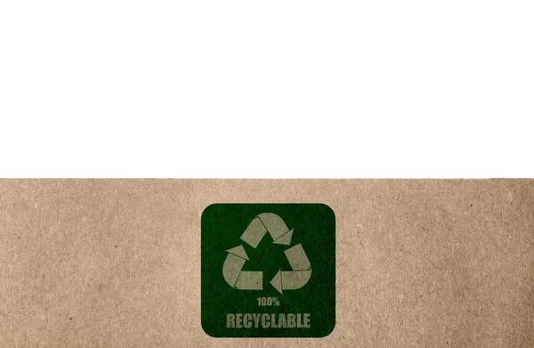 Saco Papel Com Símbolo Reciclagem Fundo Branco Pacote Ecológico — Fotografia de Stock