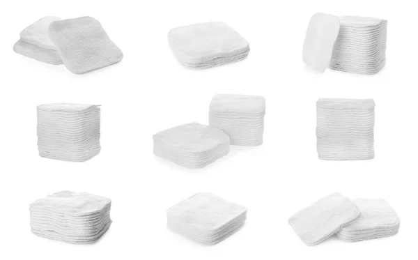 Set Stacks Cotton Pads White Background — Stock Photo, Image