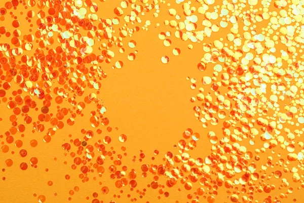 Glanzende Heldere Glitter Gele Achtergrond Platte Lay — Stockfoto
