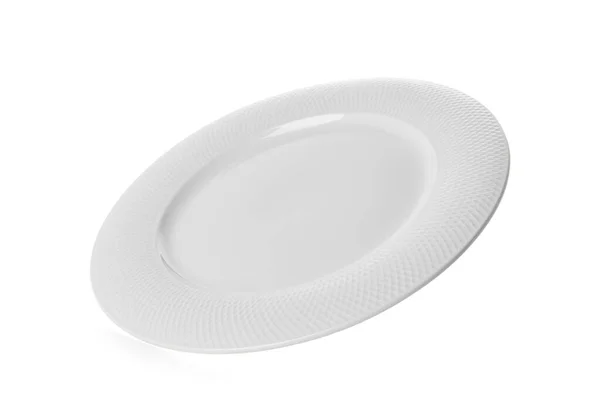 Placa Cerâmica Vazia Limpa Isolada Branco — Fotografia de Stock