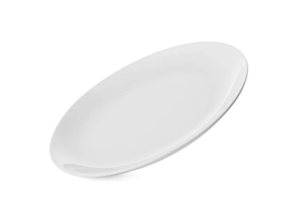 Placa Cerâmica Vazia Limpa Isolada Branco — Fotografia de Stock