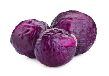 Fresh ripe red cabbages on white background