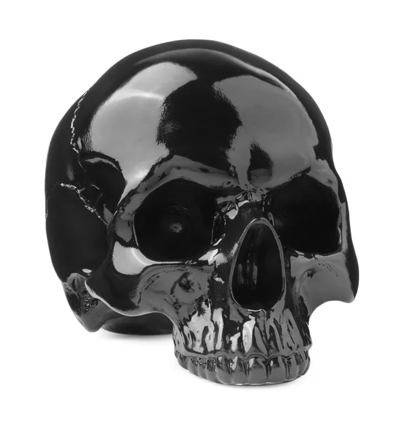 Cráneo Humano Brillante Negro Aislado Blanco — Foto de Stock