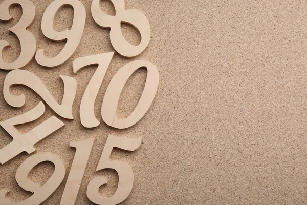 Wooden Numbers Fiberboard Flat Lay Space Text — Stock Photo, Image