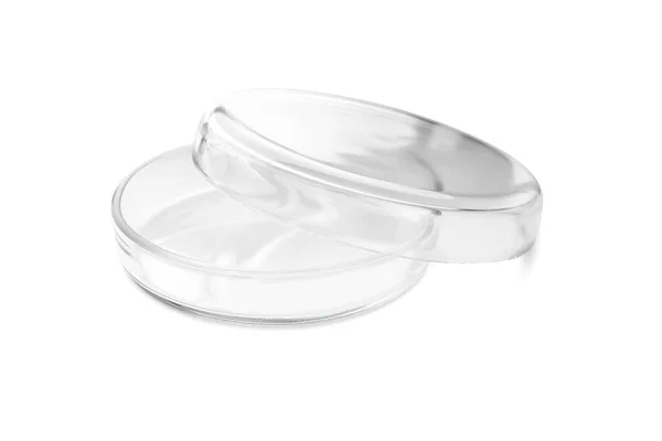 Κενό Γυάλινο Petri Πιάτα Απομονώνονται Λευκό — Φωτογραφία Αρχείου