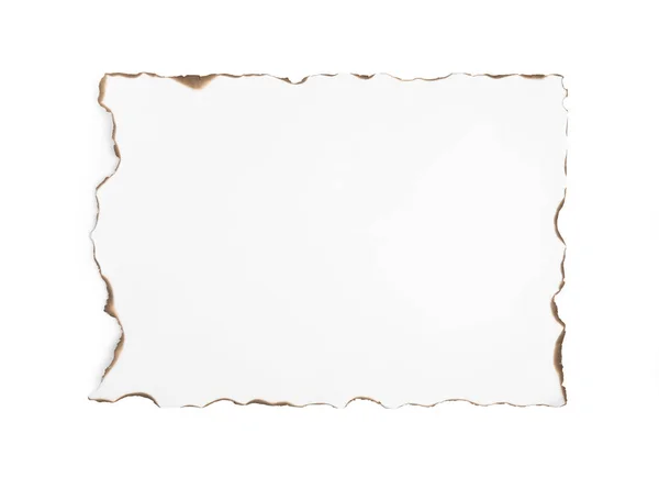 Pedaço Papel Com Bordas Escuras Queimadas Isolado Branco Vista Superior — Fotografia de Stock