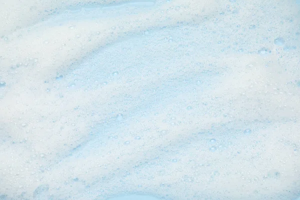 White Washing Foam Light Blue Background Top View — Stock Photo, Image
