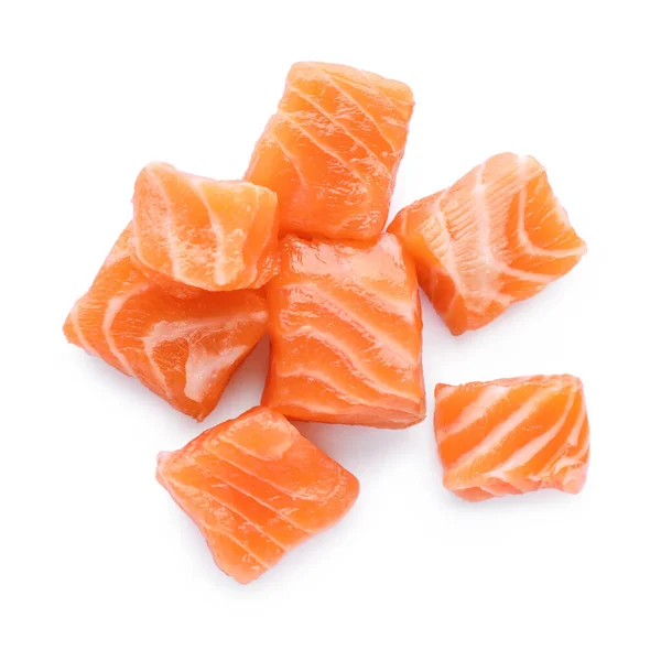Pieces Fresh Raw Salmon White Background Top View — Stock Photo, Image