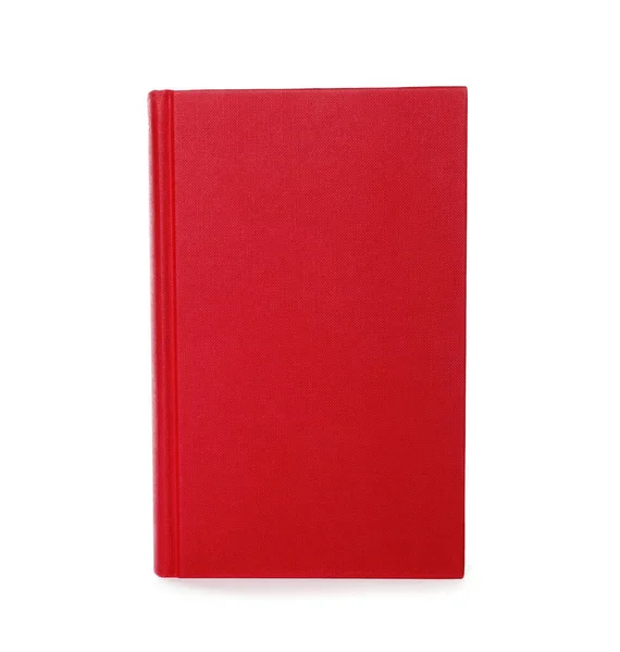 Livro Fechado Com Capa Dura Vermelha Isolada Branco — Fotografia de Stock