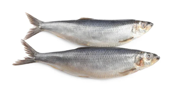 Tüm Lezzetli Tuzlu Ringa Balıkları Beyaz Üst Manzara Izole — Stok fotoğraf