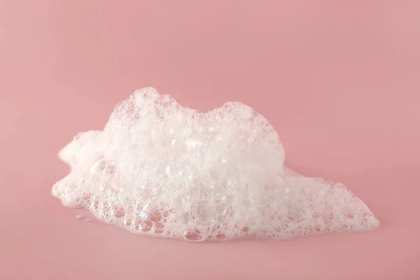 Fluffy Bath Foam Pink Background Closeup Care Product — Stock Photo, Image