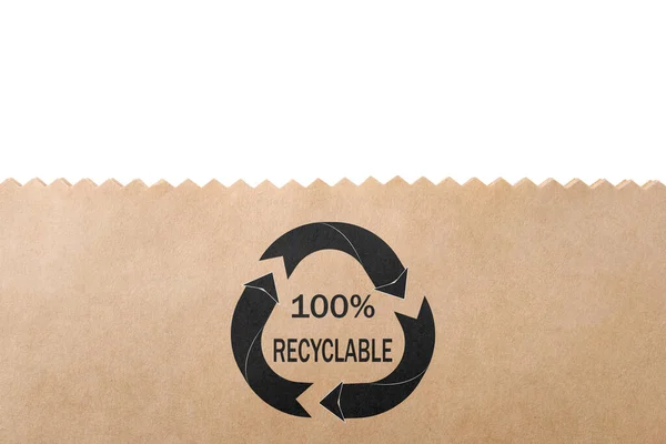 Papírzacskó Újrahasznosító Szimbólummal Fehér Alapon Környezetbarát Csomag — Stock Fotó