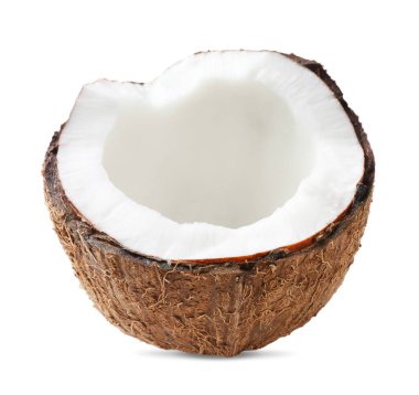 Half of ripe coconut isolated on white